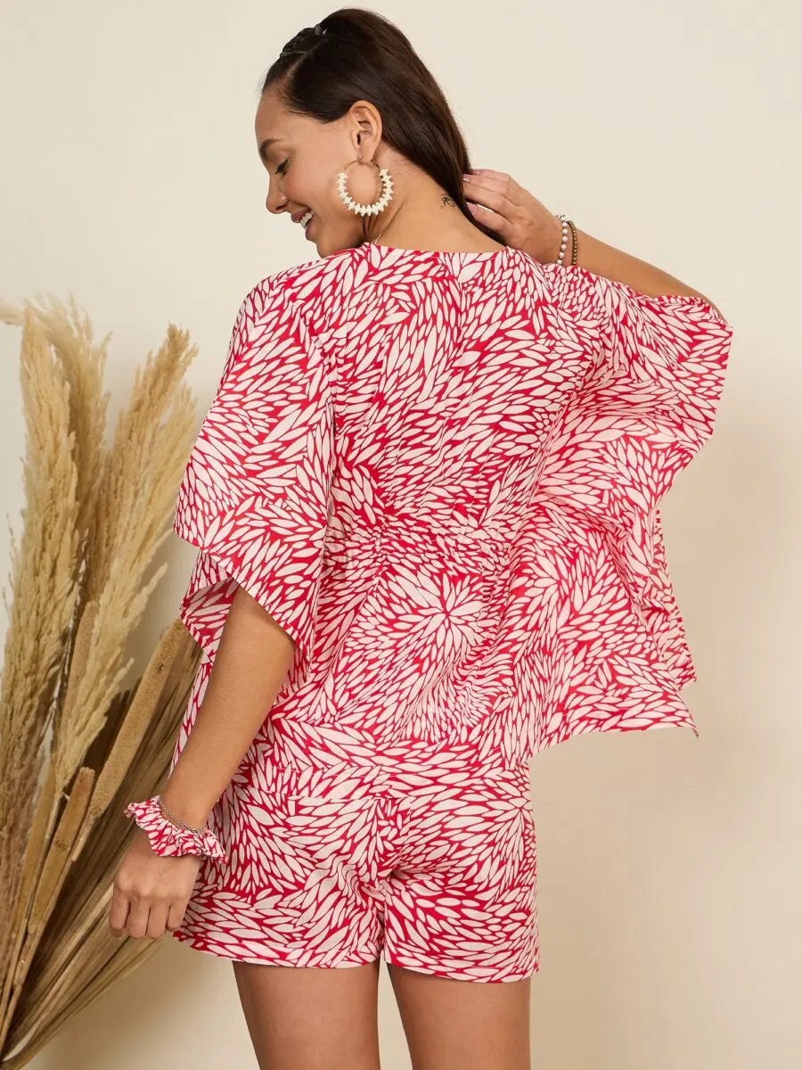 winered-woman-red-printed-kaftan-with-shorts-night-suit-set-for-women