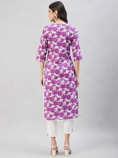 winered-women-purple-cotton-kurta-print-pom-pom-lace