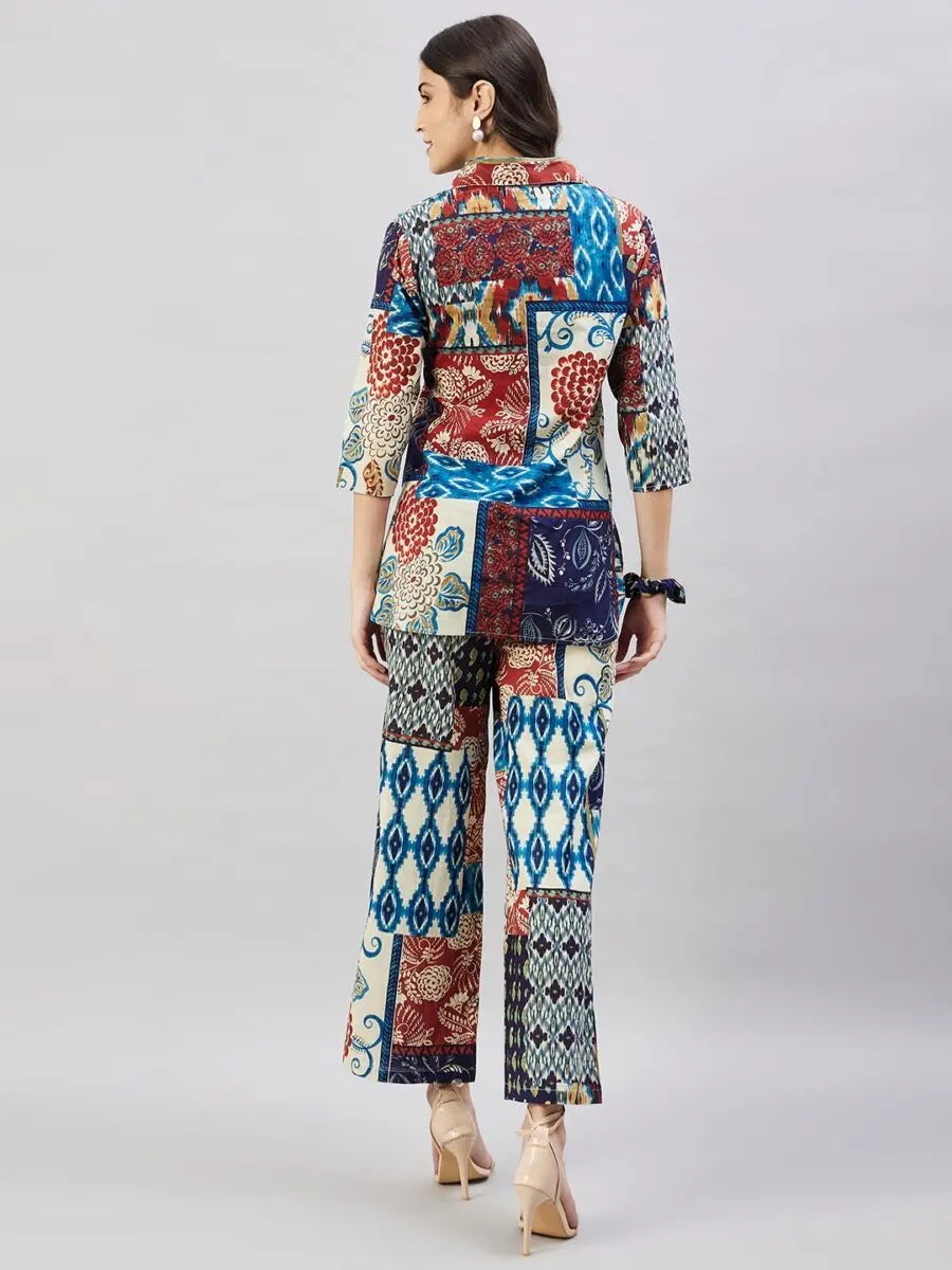 winered-woman-navy-blue-multi-patch-print-collared-co-ord-set