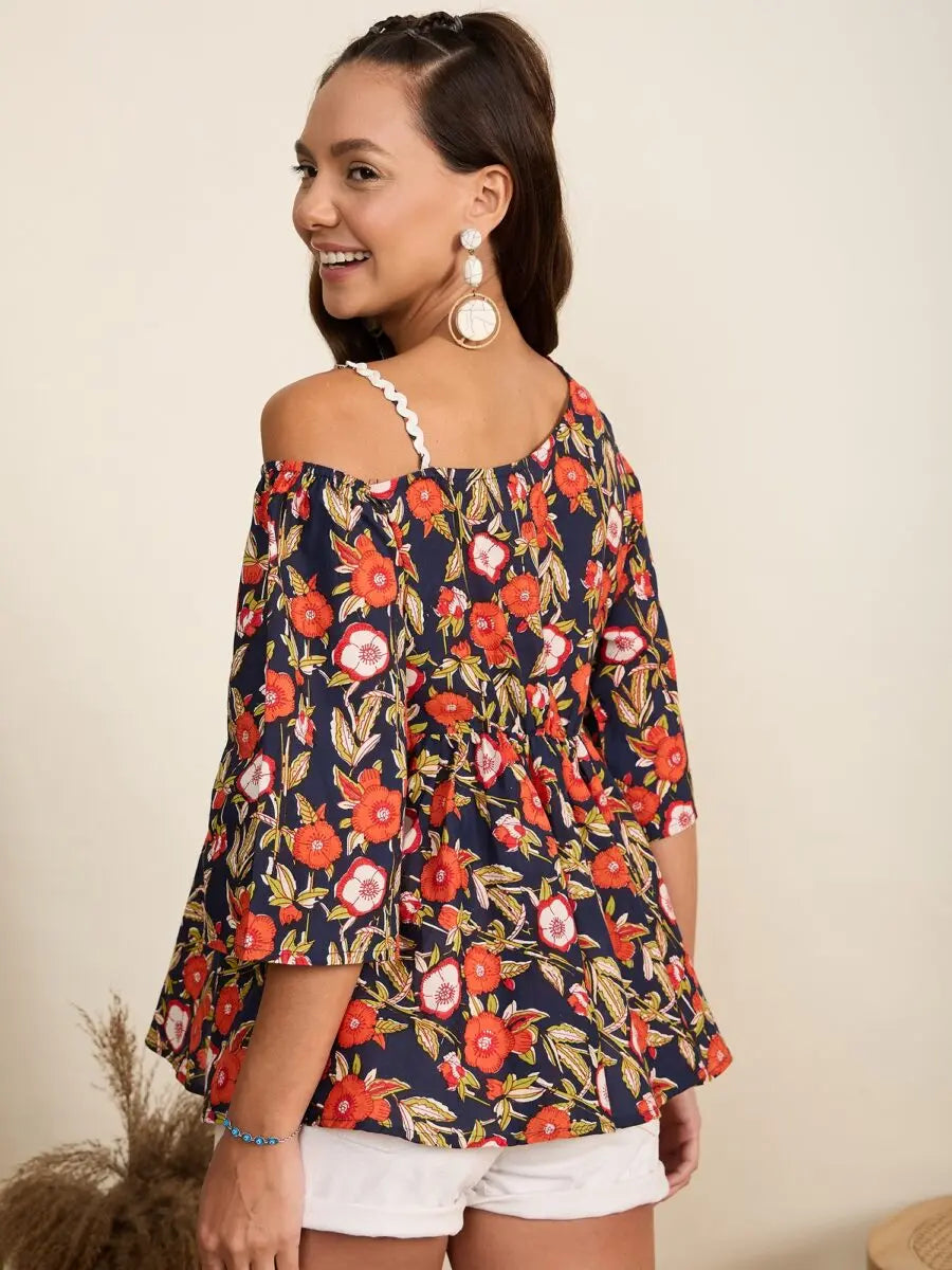 winered-women-navy-blue-floral-print-one-shoulder-top