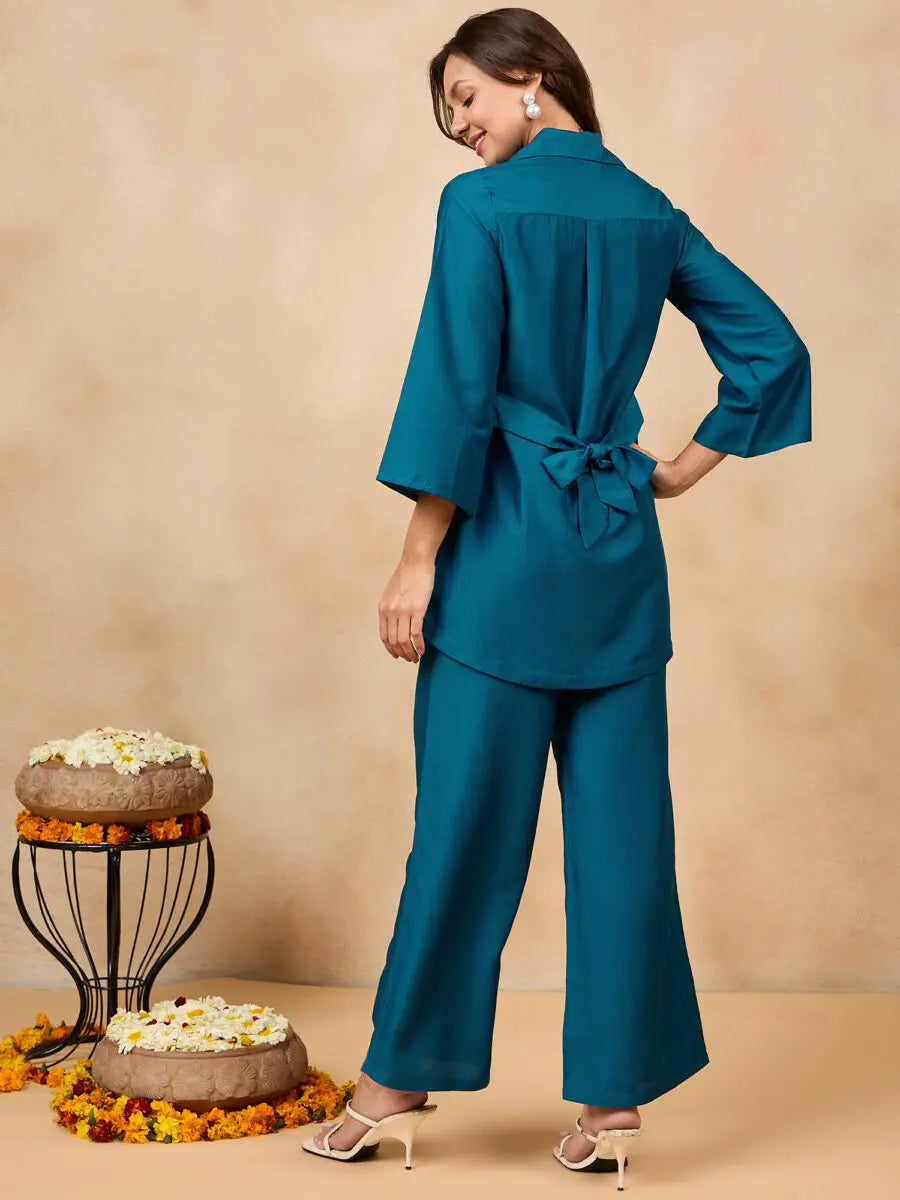 winered-woman-solid-blue-flower-embroidery-co-ord-set