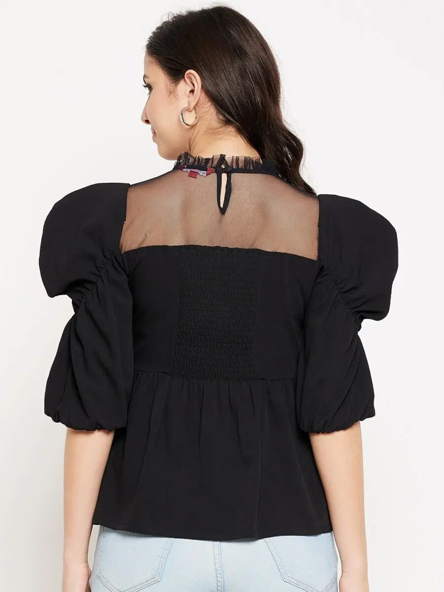 winered-women-power-shoulder-net-neck-peplum-top