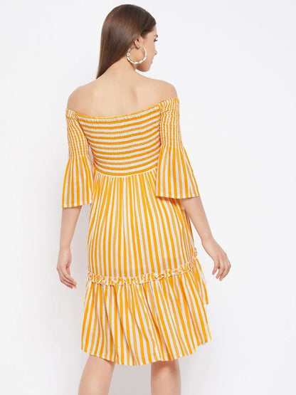 winered-women-yellow-striped-smocking-off-shoulder-dress