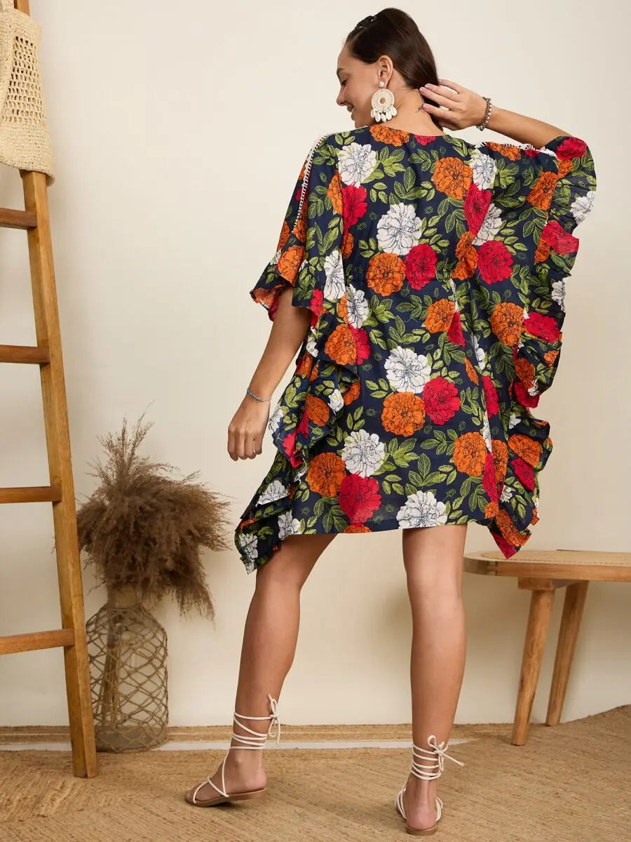 winered-women-navy-blue-floral-print-frill-kaftan-dress