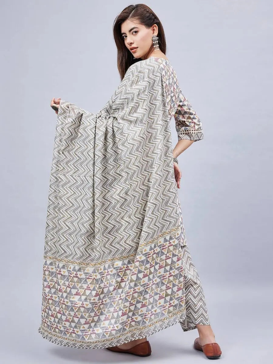 winered-woman-off-white-geometric-print-with-lace-detailed-sleeve-kurta-dupatta-set