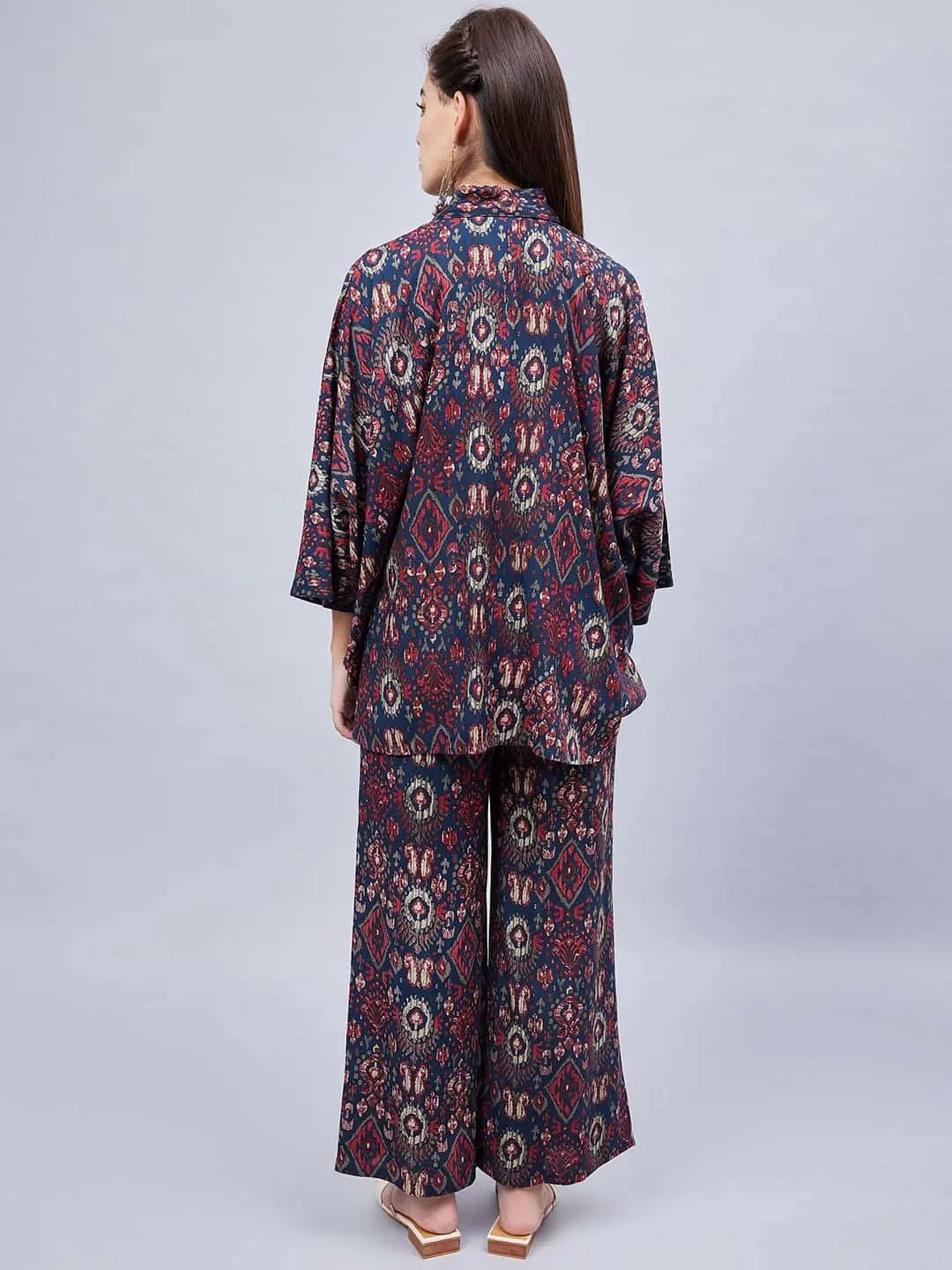 winered-woman-navy-blue-geometric-print-kaftan-ethnic-rayon-cotton-co-ord-set