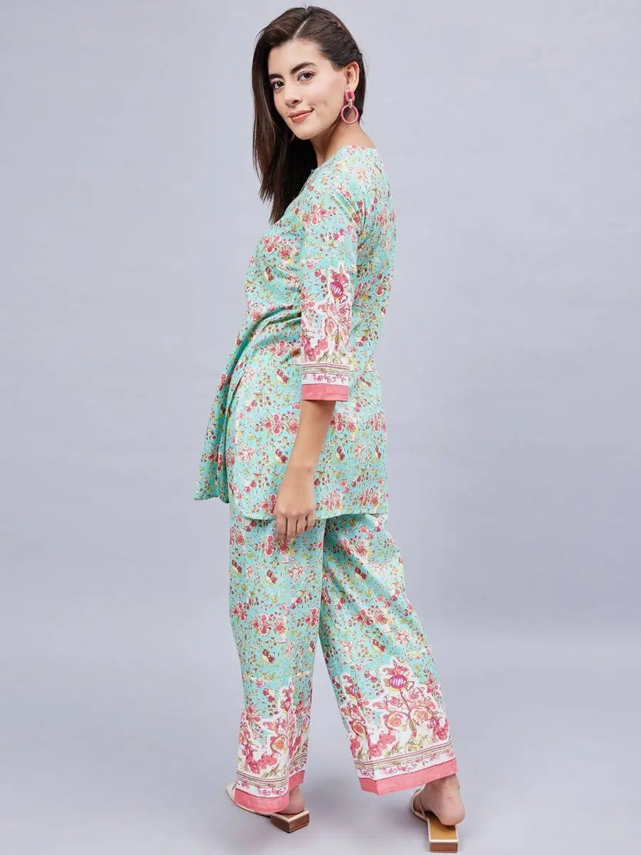 winered-woman-sea-green-printed-border-co-ord-set