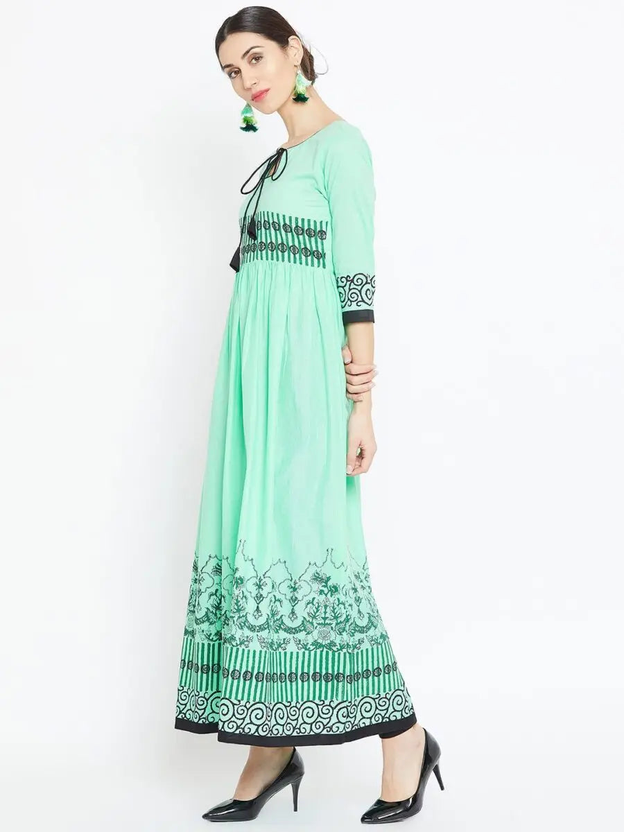 winered-green-flared-cotton-blend-block-print-kurta