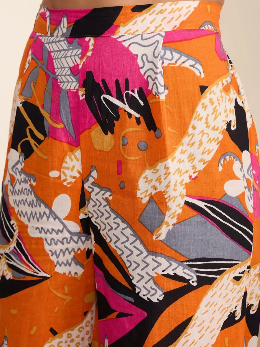 winered-women-orange-tiger-printed-3pcs-pant-set