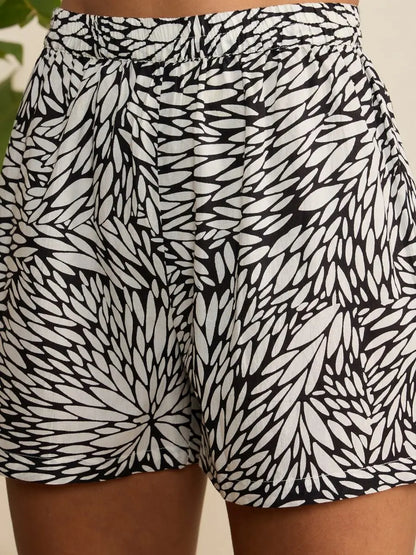 winered-woman-black-printed-kaftan-night-suit-with-shorts