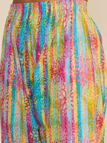 winered-women-printed-ruched-yoke-flare-kurta-pant-dupatta-set