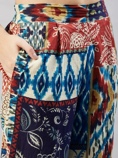 winered-woman-navy-blue-multi-patch-print-collared-co-ord-set