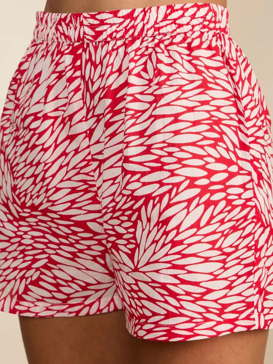 winered-woman-red-printed-kaftan-with-shorts-night-suit-set-for-women