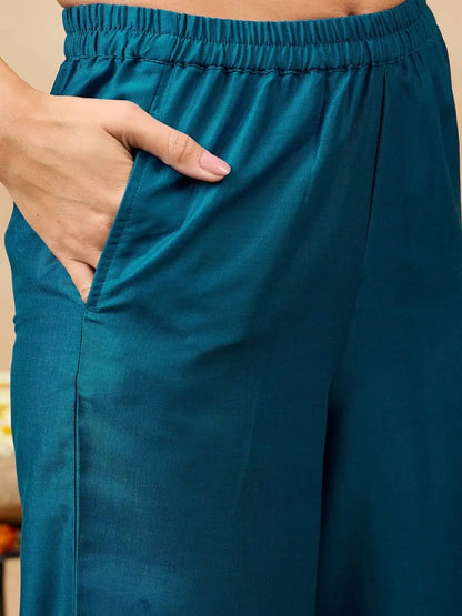 winered-woman-solid-blue-flower-embroidery-co-ord-set