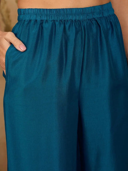 winered-woman-solid-blue-leaf-embroidered-coord-set