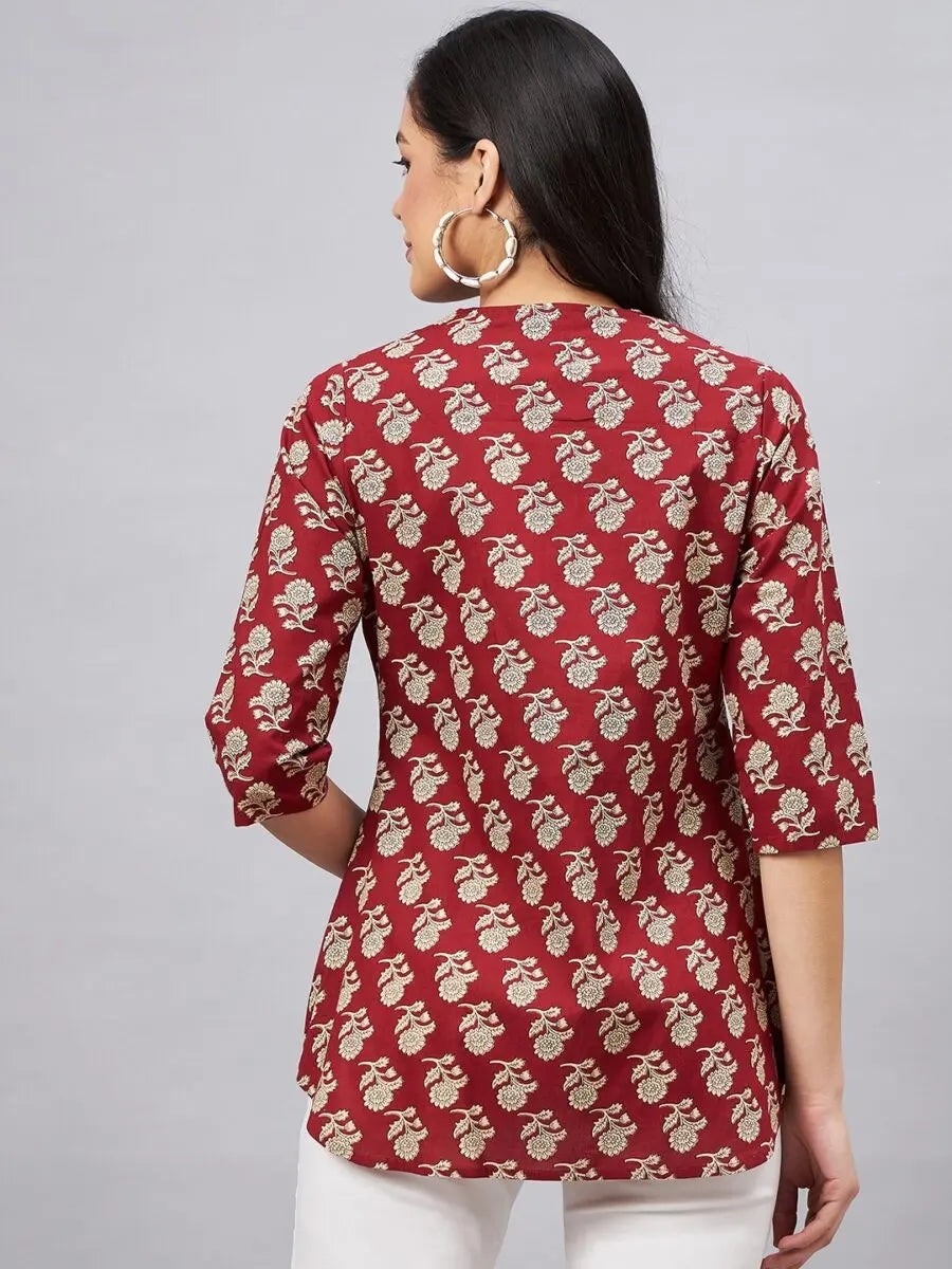 winered-woman-maroon-floral-print-front-opening-tunic