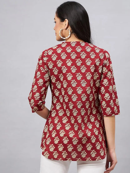 winered-woman-maroon-floral-print-front-opening-tunic