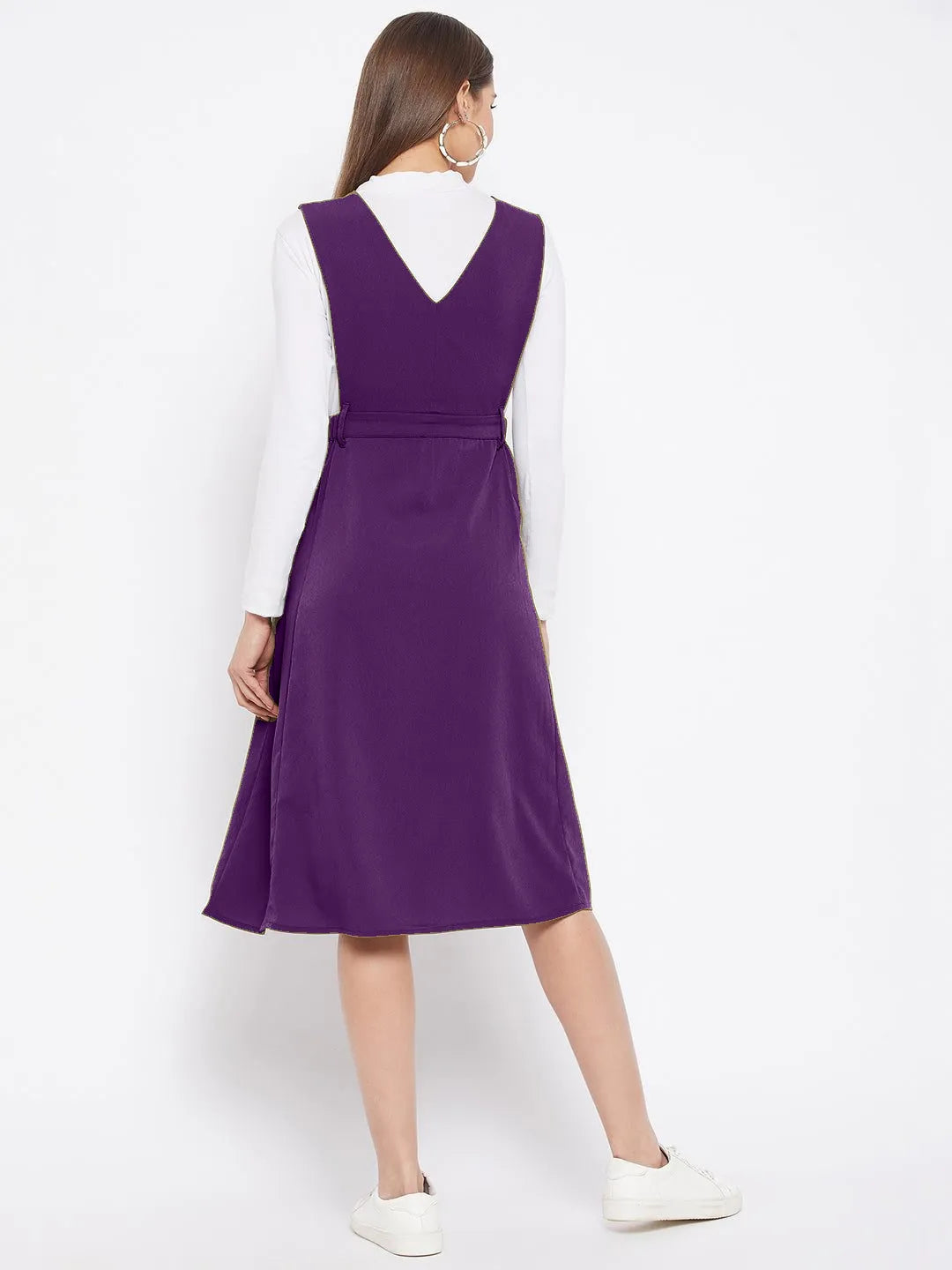 WineRed Women Purple Solid Pinafore dress with button - Winered WineRed Women Purple Solid Pinafore dress with button - Winered