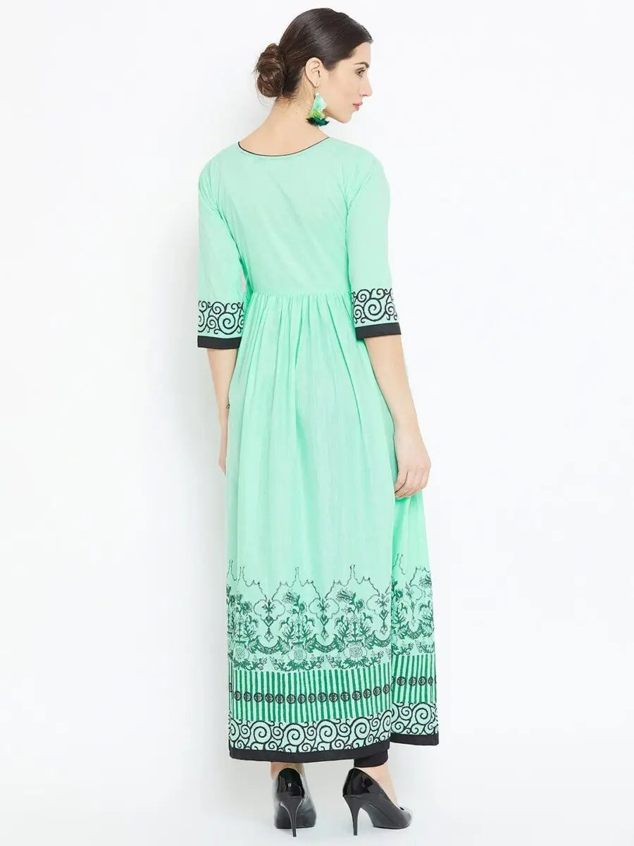winered-green-flared-cotton-blend-block-print-kurta