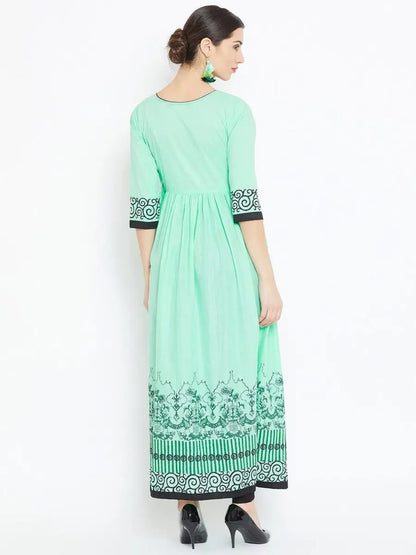 winered-green-flared-cotton-blend-block-print-kurta