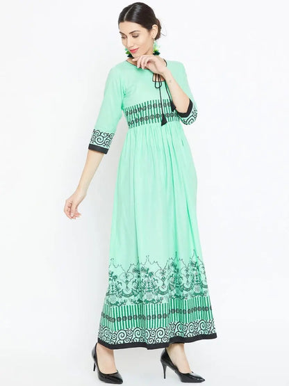 winered-green-flared-cotton-blend-block-print-kurta