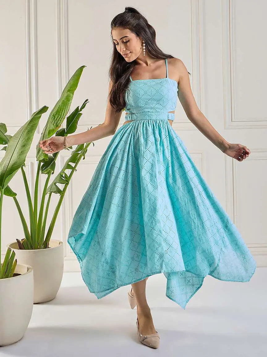winered-women-sky-blue-schiffli-cut-out-dress