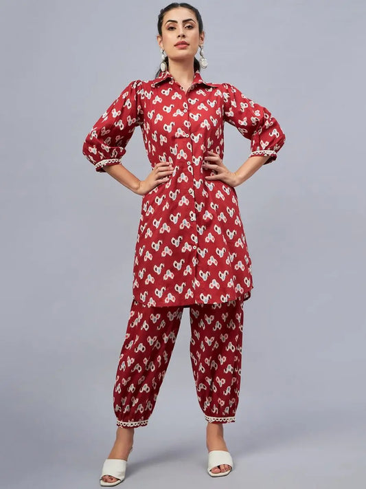 winered-rust-ikat-printed-front-opening-co-ord-set-for-women