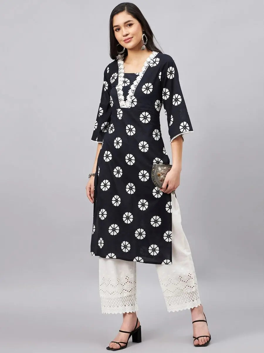 winered-women-black-v-neckline-lace-detailing-straight-kurta