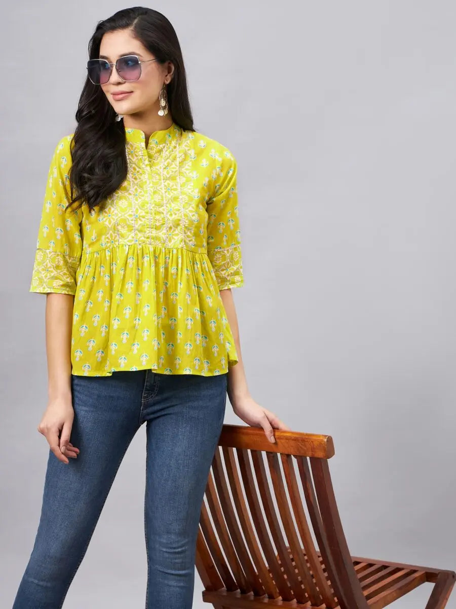 winered-women-lime-green-printed-top-with-gota-detailing-at-yoke
