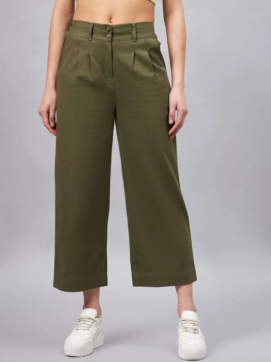 winered-women-olive-green-straight-cotton-trouser