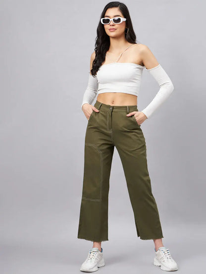 winered-women-high-rise-olive-straight-green-trouser