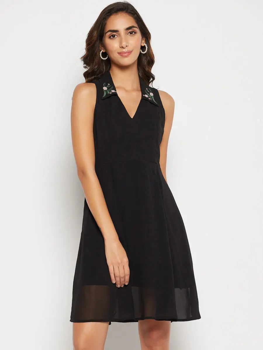 winered-black-casual-wear-fit-and-flare-dress