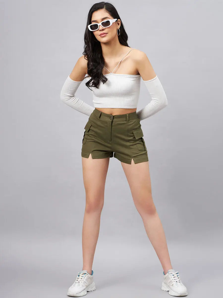 winered-women-olive-mini-shorts-with-front-slits
