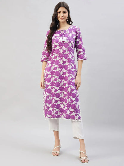 winered-women-purple-cotton-kurta-print-pom-pom-lace