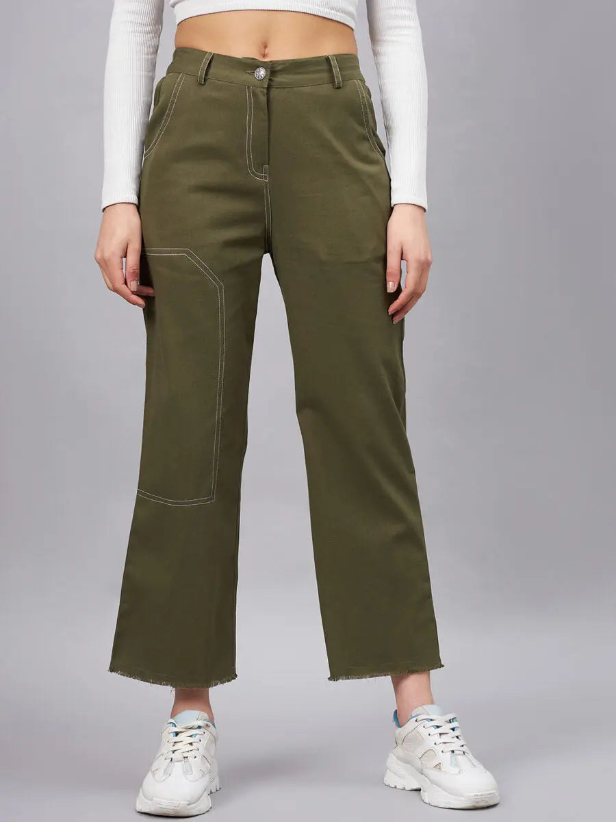 winered-women-high-rise-olive-straight-green-trouser