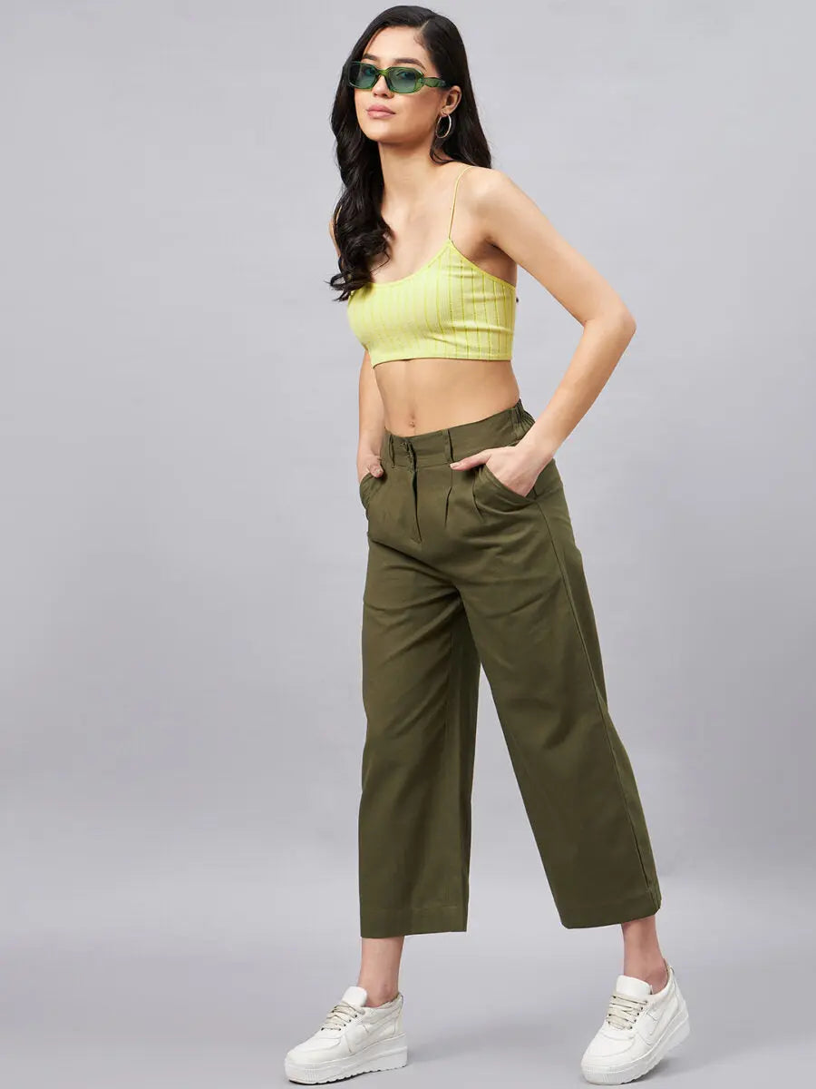 winered-women-olive-green-straight-cotton-trouser