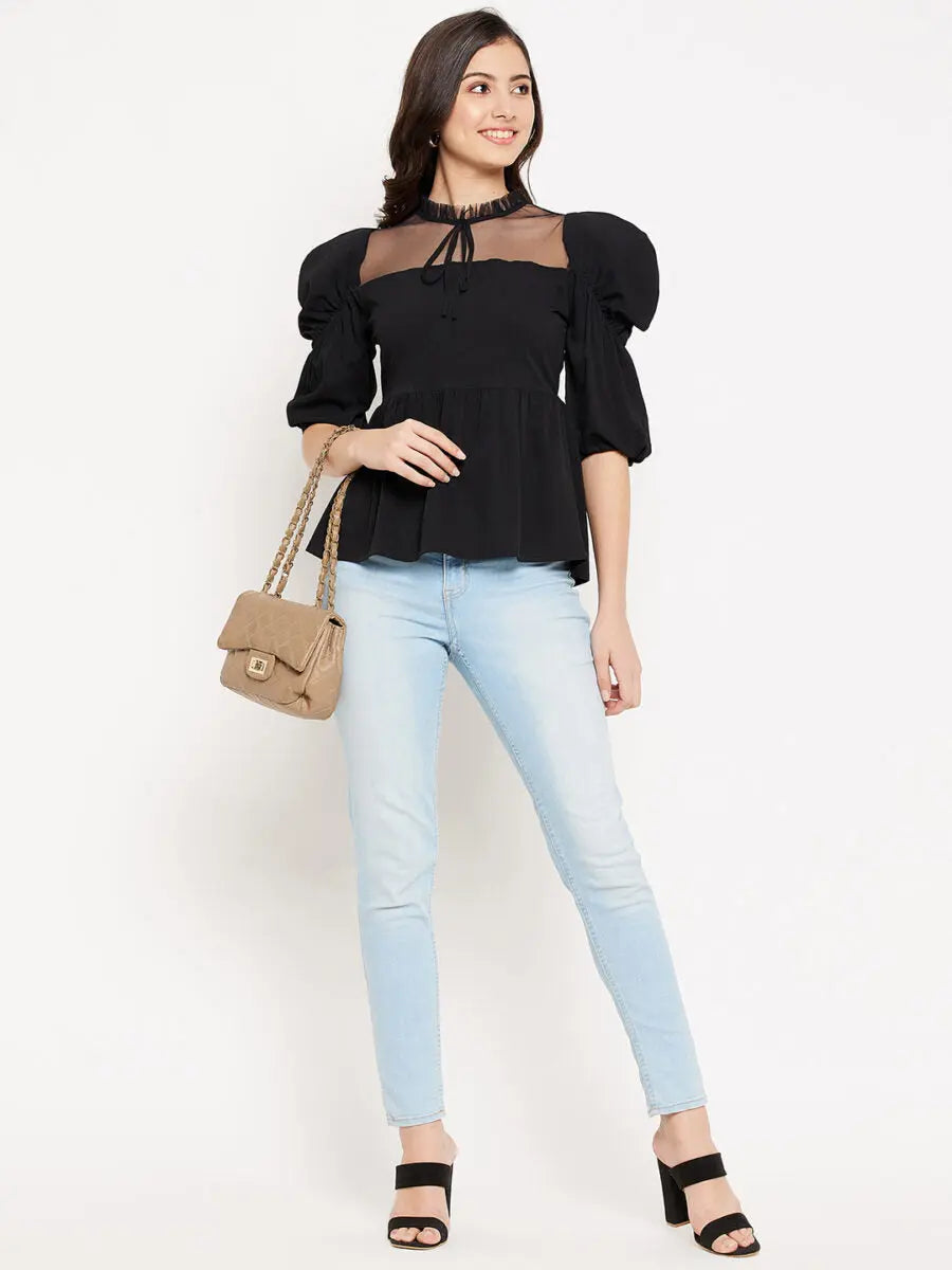 winered-women-power-shoulder-net-neck-peplum-top