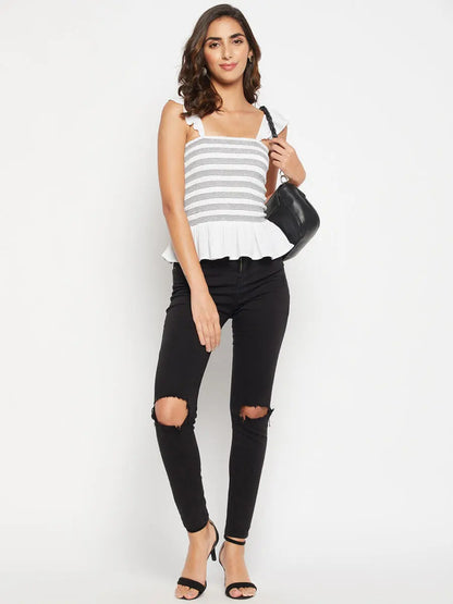 winered-women-flutter-sleeves-contrast-smocking-tops