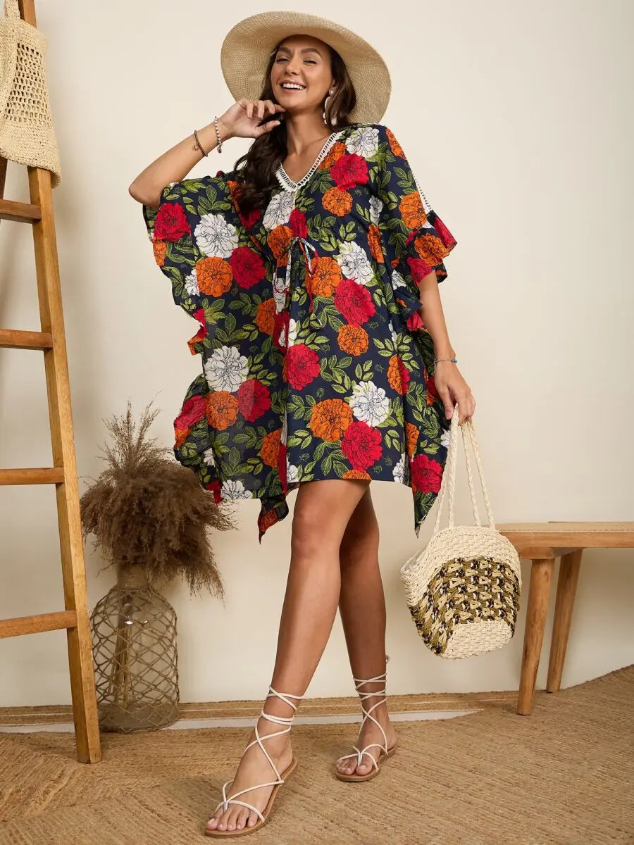 winered-women-navy-blue-floral-print-frill-kaftan-dress
