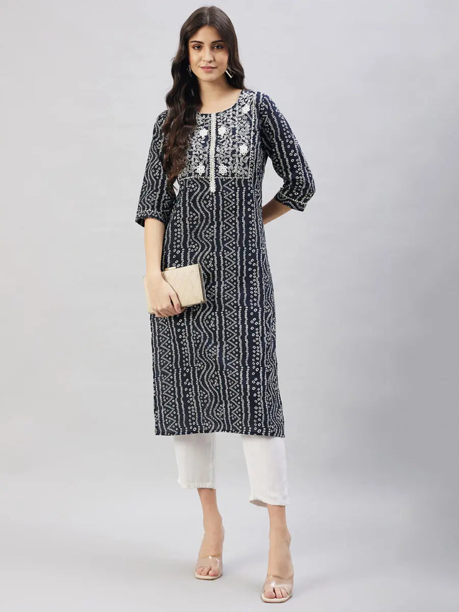 winered-women-black-bandhani-kurta-cotton-straight-kurta