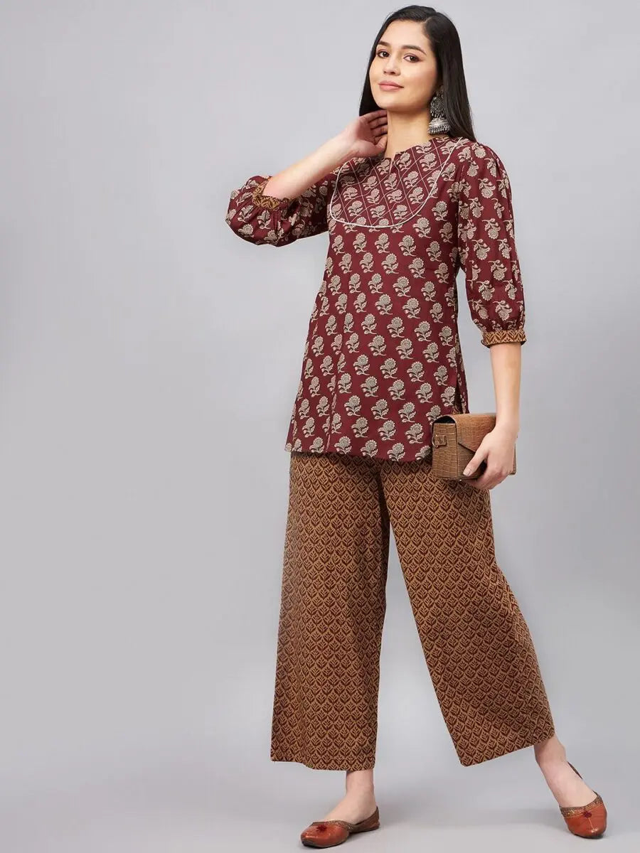 winered-woman-maroon-cotton-co-ord-set