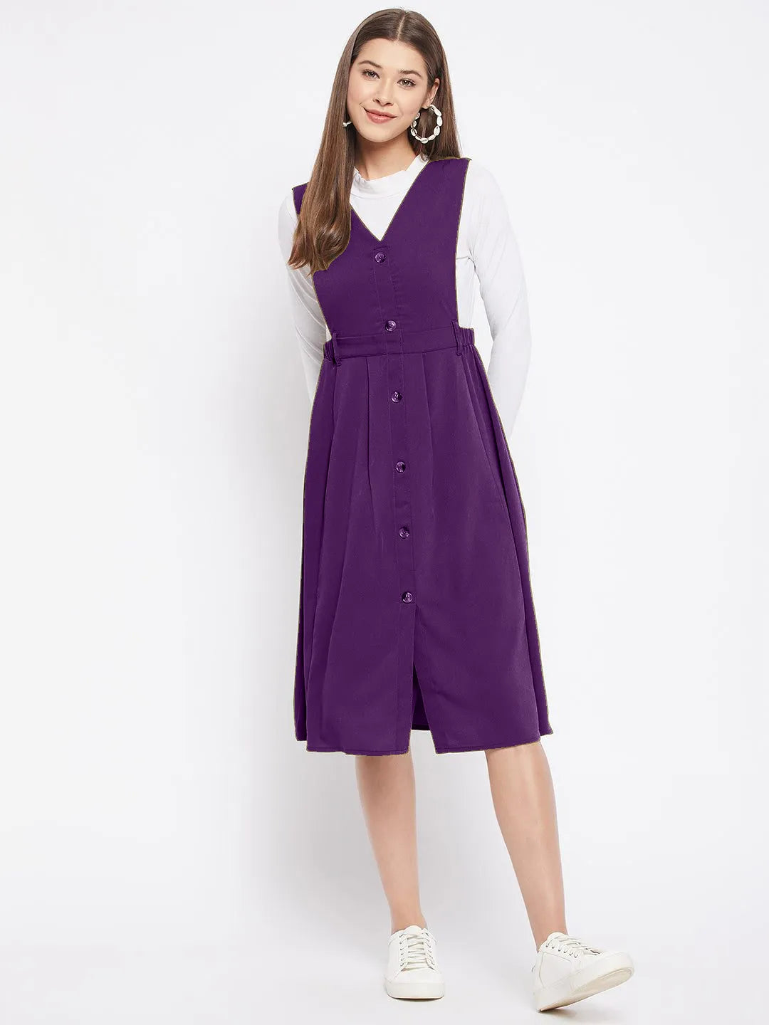 winered-women-purple-solid-pinafore-dress-with-button