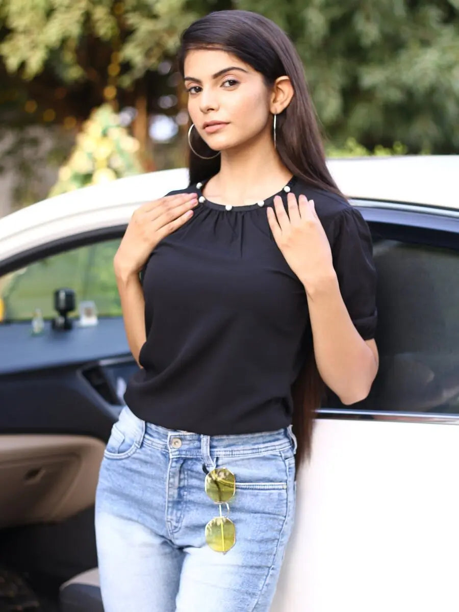 winered-pearl-gathered-neck-puff-sleeve-top