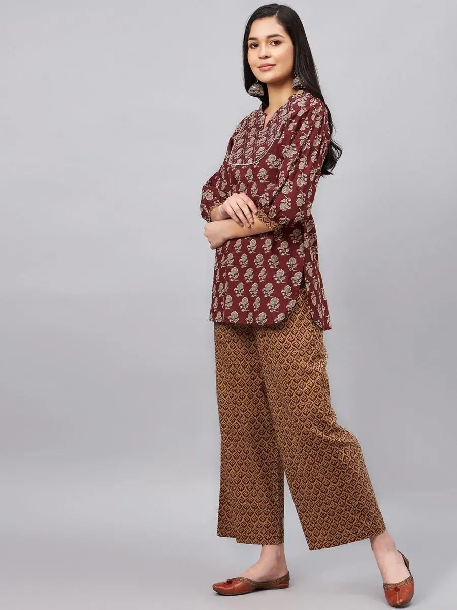 winered-woman-maroon-cotton-co-ord-set