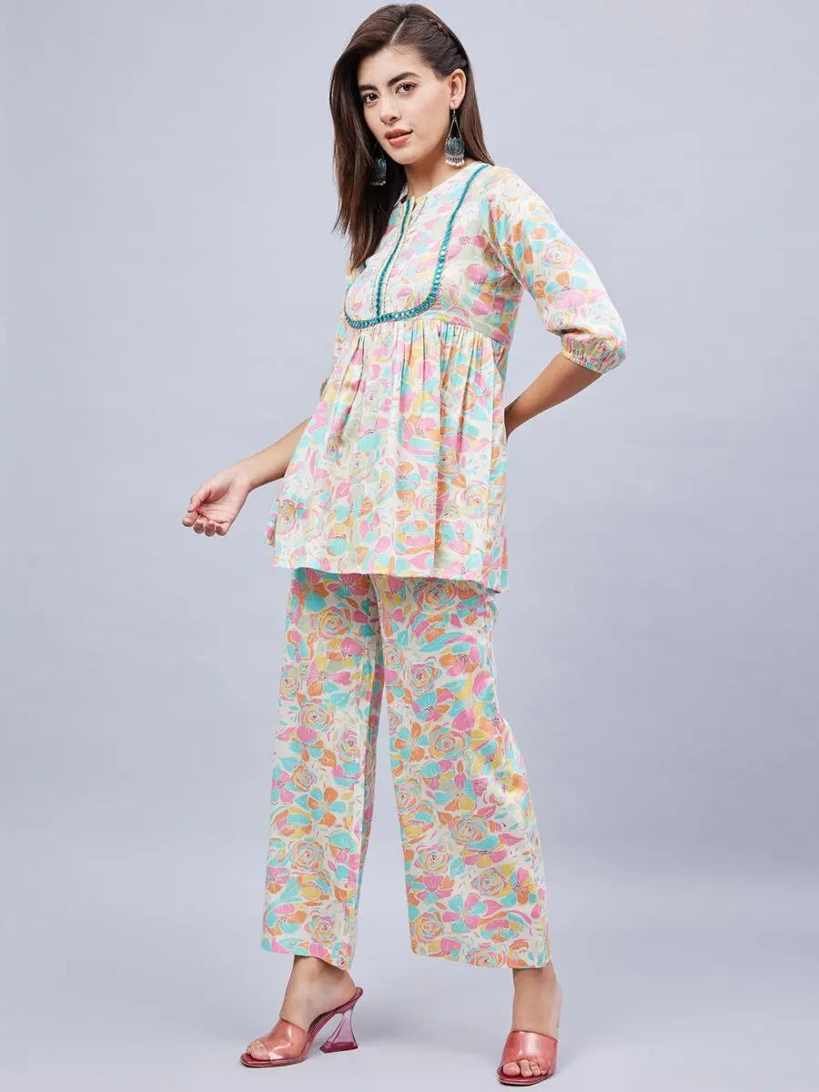 winered-woman-floral-print-with-embroidered-off-white-co-ord-set
