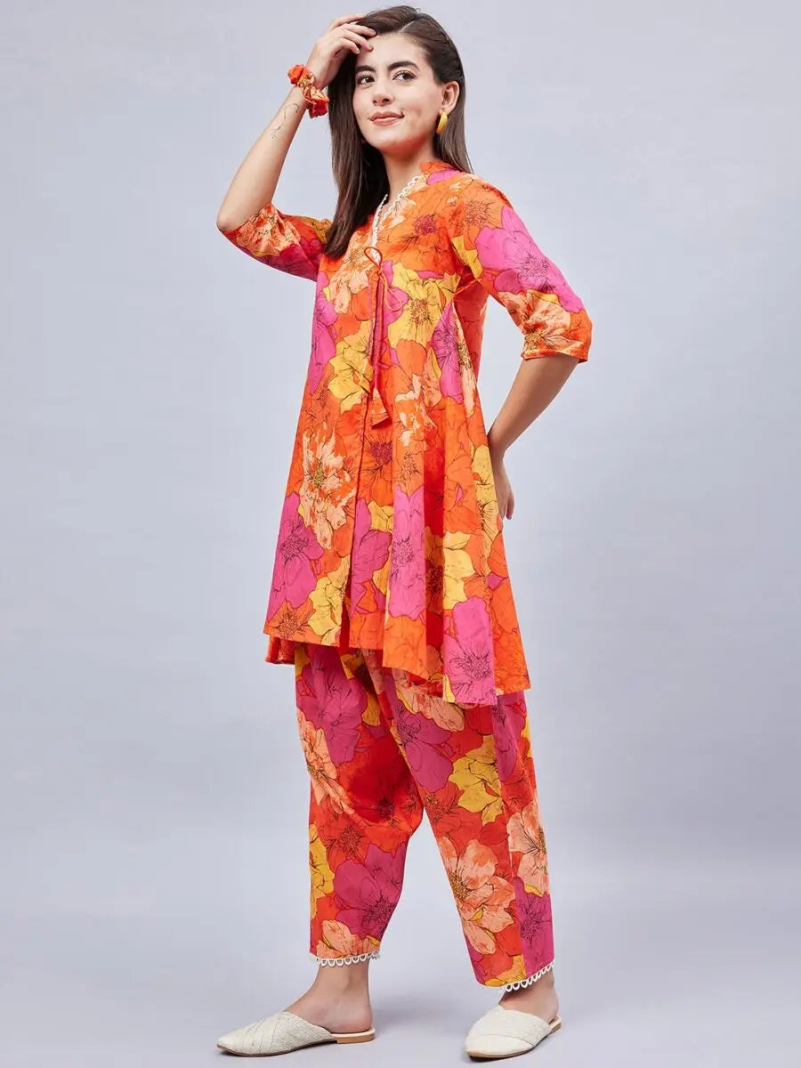 winered-woman-floral-print-angrakha-orange-coord-set