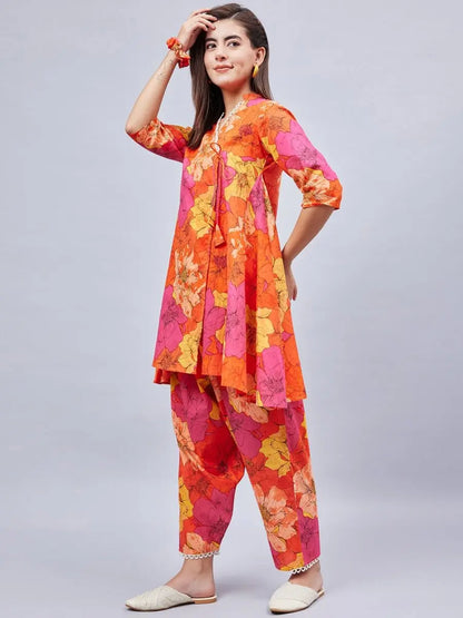 winered-woman-floral-print-angrakha-orange-coord-set
