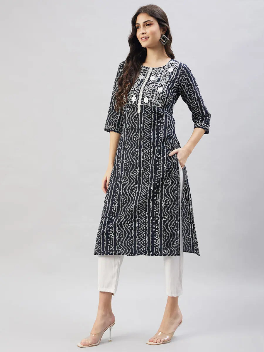winered-women-black-bandhani-kurta-cotton-straight-kurta