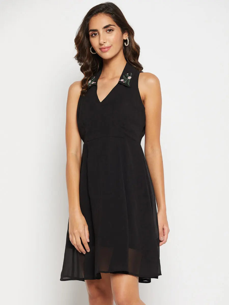winered-black-casual-wear-fit-and-flare-dress
