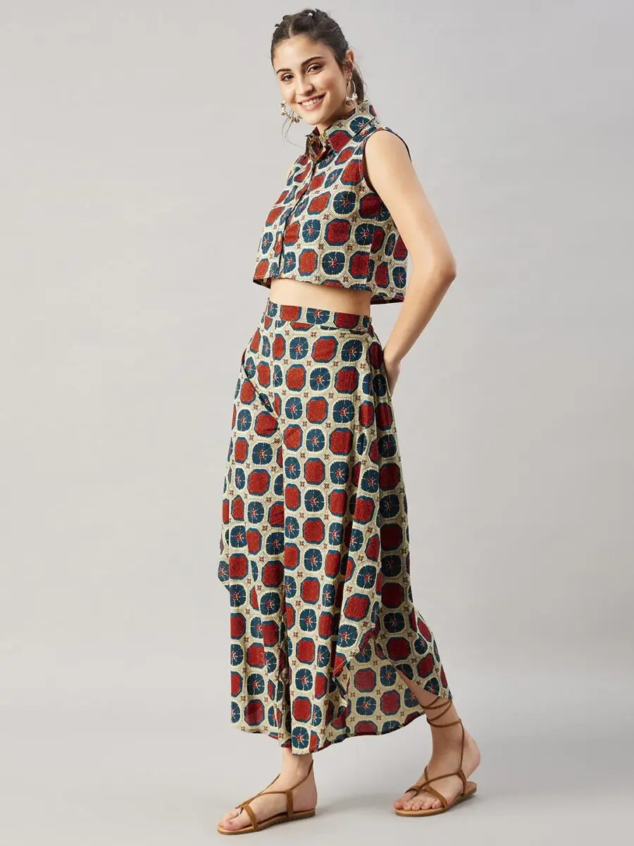 winered-woman-brown-and-orange-box-print-co-ord-set